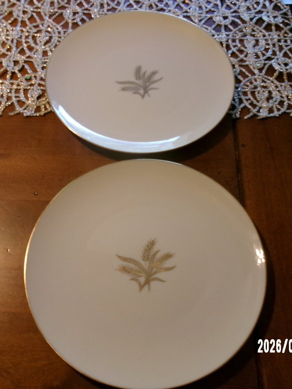 LENOX USA WHEAT Gold Trim Pattern 10 3/8" Dinner Plates Set of TWO 2 Very Good